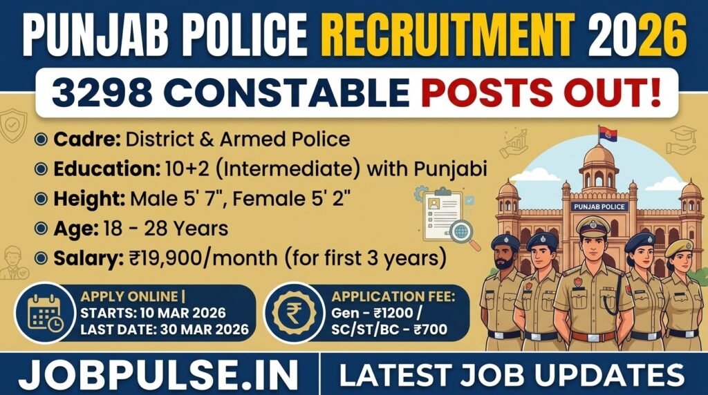 Punjab Police Constable Recruitment 2026: Apply Online for 3298 Posts