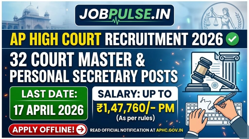 AP High Court Recruitment 2026 – Apply for 32 Court Master & Personal Secretary Posts